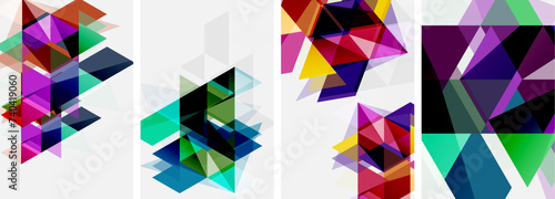 Colorful bright triangles with various colors and transparencies. Vector illustration For Wallpaper, Banner, Background, Card, Book Illustration, landing page