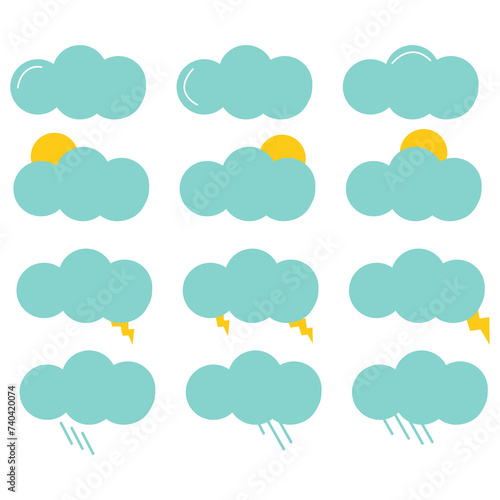Weather icons set. clouds icons with rain,and sun