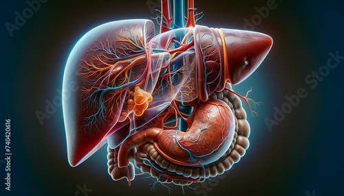 Human digestive system anatomy, 3d visualization liver system for medical and study photo