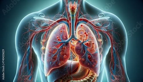 human respiratory system, 3d visualization for medical and study photo