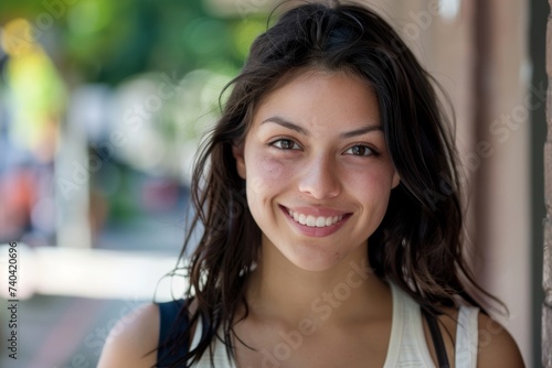portrait of young woman in the street.