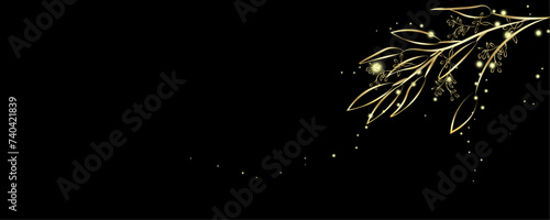 Golden Line art botany banner. Japanese style Hand drawn vector. Line art style design. Concept traditional Asian Card with space for text wedding, invitation, template card Golden frames.