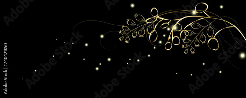 Golden Line art botany banner. Japanese style Hand drawn vector. Line art style design. Concept traditional Asian Card with space for text wedding, invitation, template card Golden frames.