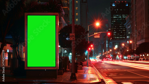 advertising boards with green screens on the side of the highway