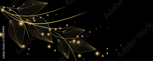 Golden Line art botany banner. Japanese style Hand drawn vector. Line art style design. Concept traditional Asian Card with space for text wedding, invitation, template card Golden frames.