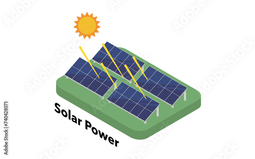 アイソメトリックイラスト:太陽光発電