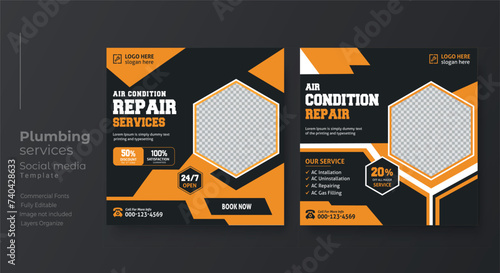 Air conditioner repair services social media post template