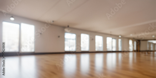  Interior of an blur empty dance  yoga  fitness studio hall 