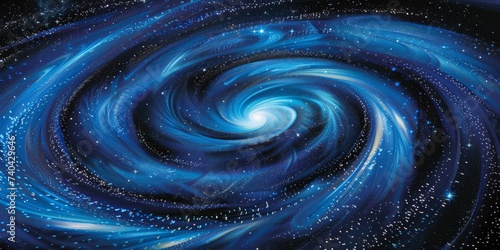 Cosmic Scene with Deep Space and Astronomical Phenomena - Swirling Vortex of Blue and Black Hues that Mimic the Appearance of a Galaxy Nebula Background created with Generative AI Technology