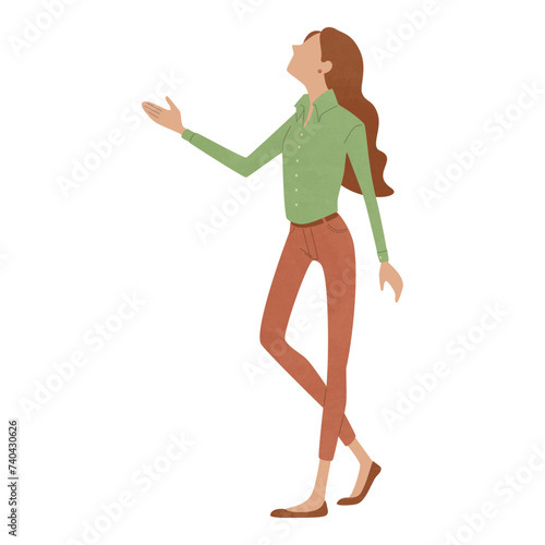 空を見上げる女性　上を見る女の人　手を差し出すビジネスマンのベクターイラスト