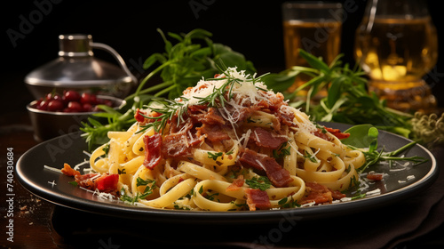 Roman Delight  Indulge in the Comforting Elegance of Spaghetti Carbonara in Food Photography