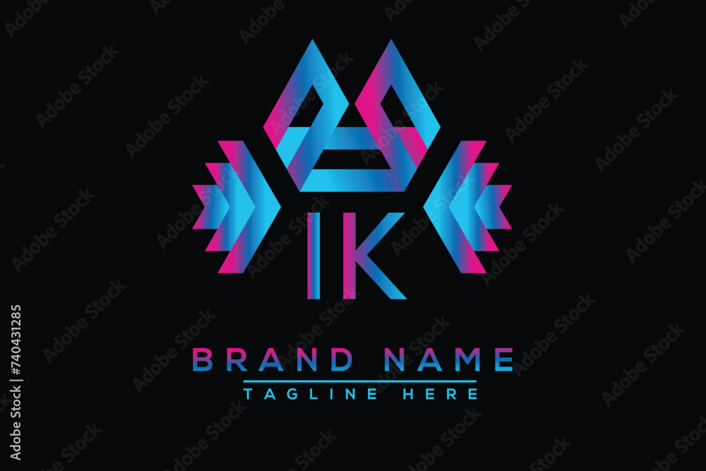 Blue IK letter logo design. Vector logo design for business. Blue IK letter logo design. Vector logo design for business.