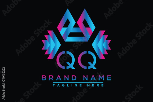 Blue QQ letter logo design. Vector logo design for business.