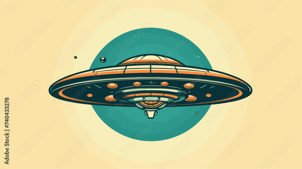 Abstract flying saucer with retro-inspired details. simple Vector art