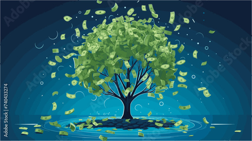 Abstract funding and investment concept with a money tree growing in a startup environment. simple Vector art