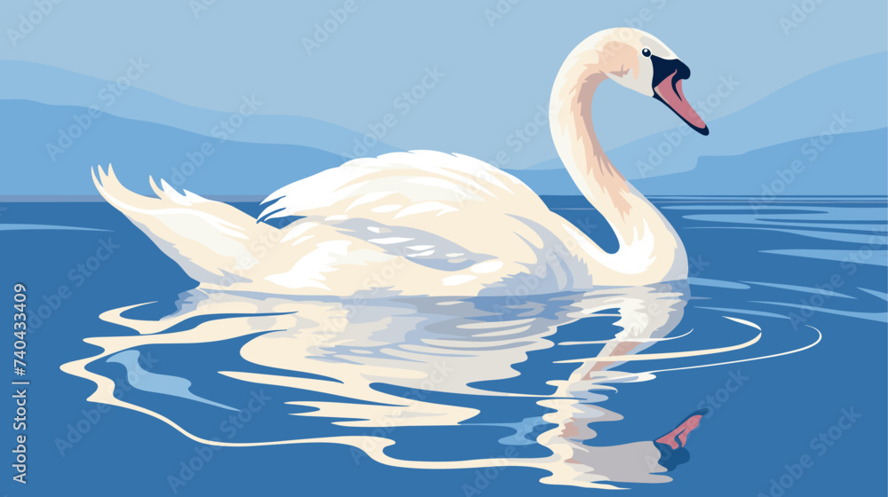 Fototapeta premium Abstract elegant white swan on a calm lake. simple Vector art