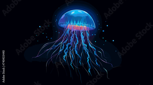 Abstract cosmic jellyfish floating in a starry sea. simple Vector art