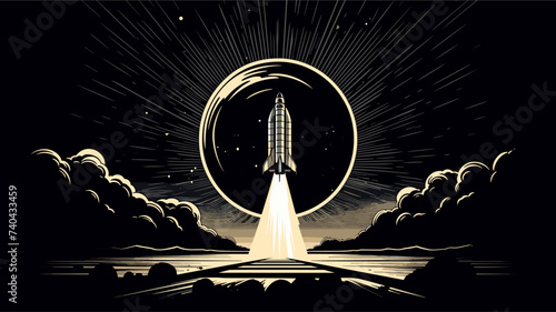 Abstract retro rocket taking off from a lunar base. simple Vector art