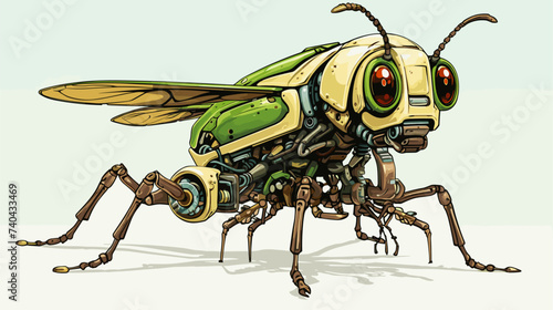 Abstract robotic grasshopper with steam valves and pistons. simple Vector art