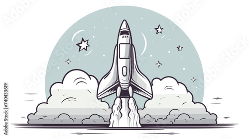 Abstract rocket ship taking off with creative elements as exhaust. simple Vector art