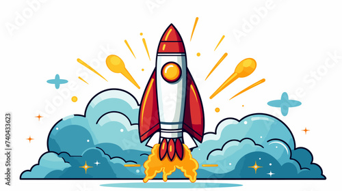 Abstract rocket ship taking off with creative elements as exhaust. simple Vector art