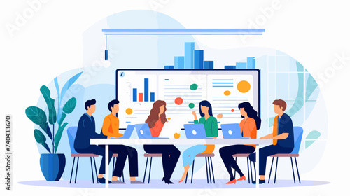 Abstract app development team meeting to discuss project progress. simple Vector art