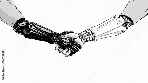 Abstract robot hand shaking hands with a human  symbolizing AI collaboration. simple Vector art