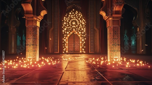 Beautiful Mosque with Sunset  Ramadan Concept  