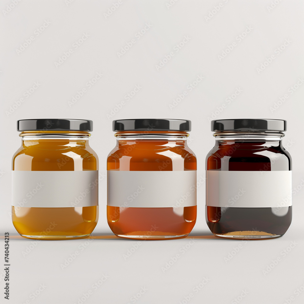 Honey jars mockup with blank label. Honey jars mockup with blank label.