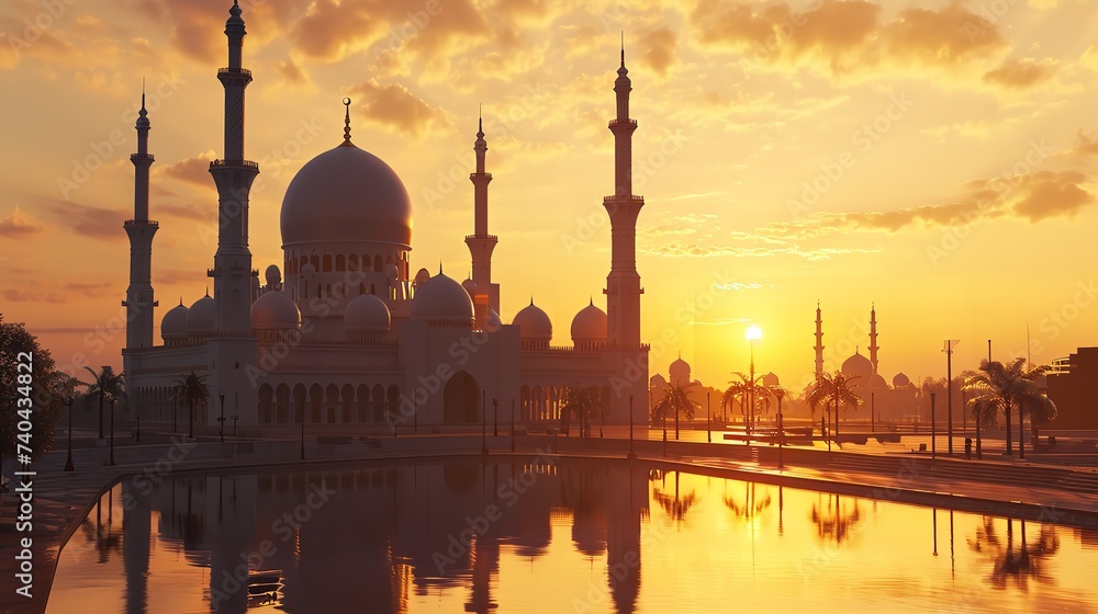 Beautiful Mosque with Sunset: Ramadan Concept

