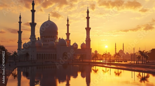 Beautiful Mosque with Sunset: Ramadan Concept