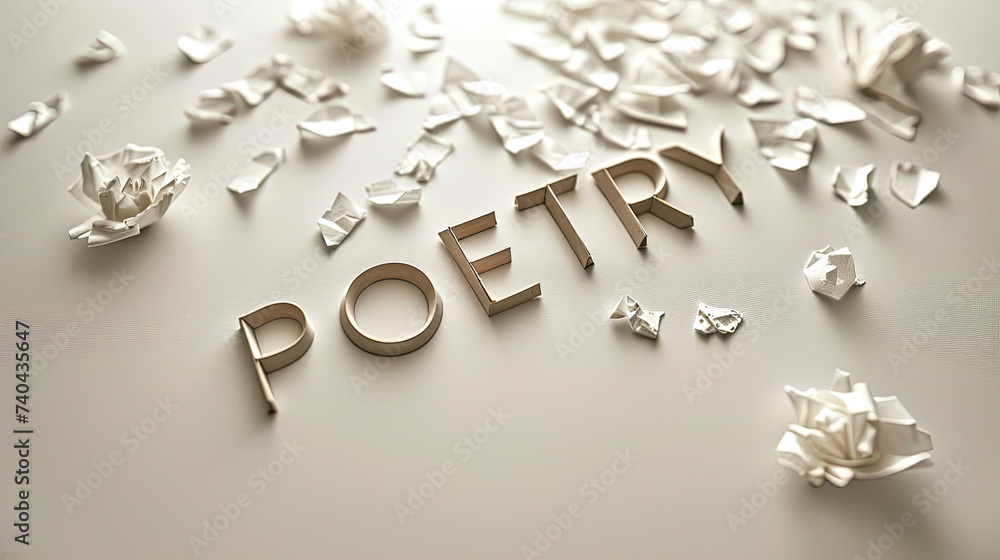 Happy World Poetry Day. Poetry day background with pieces of papers Happy World Poetry Day. Poetry day background with pieces of papers