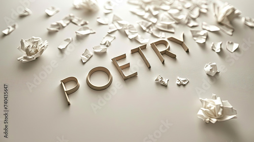 Happy World Poetry Day. Poetry day background with pieces of papers