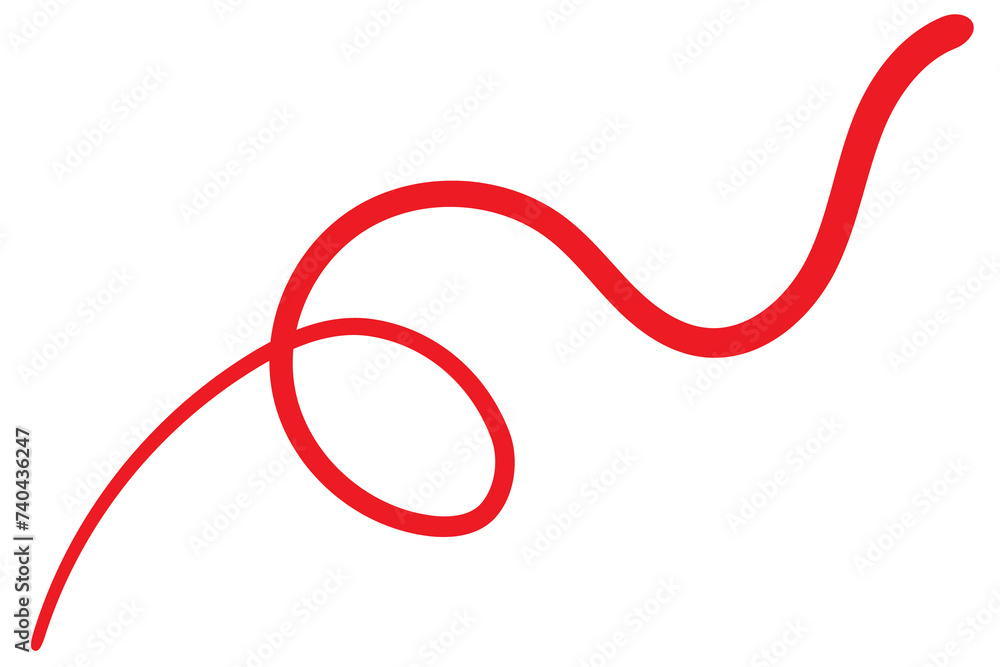 Hand-drawn red line and curve or wave. Red swash swoosh on transparent background and png.