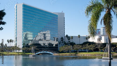 city building with reflection of another city building in long beach california.  photo