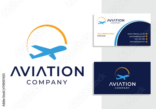 aviation airplane travel logo and business card design design template