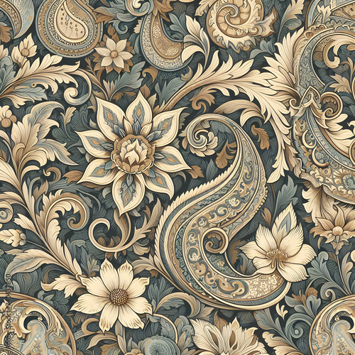 seamless pattern with flowers floral  wallpaper  design  paisley   vector  ornament  texture  fabric  art  vintage  textile  decor  illustration,Ai generated 