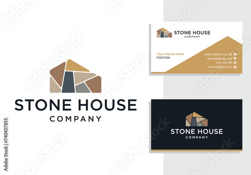 stone house logo icon and business card design template