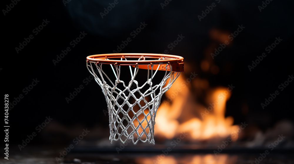Closeup basketball hoop on dark background