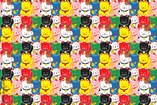 Illustration of the lucky cats in multi color background.