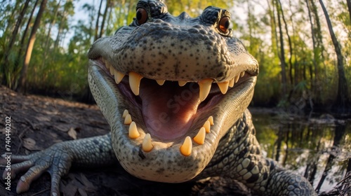 Close-up selfie portrait of a crocodile.