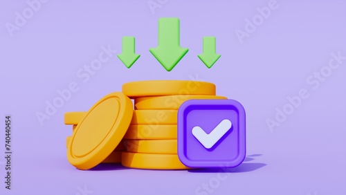 Obraz na plátně Incoming and outgoing money transactions with stacked coins concept, 3d render