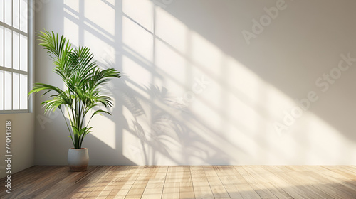 Modern interior mockup template. Light empty space with shadow  generative ai