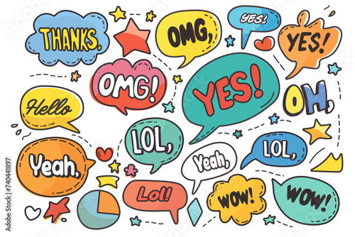 speech bubbles text bubble funky groovy element vector collection of cartoon cute doodle retro design sticker colorful labels
