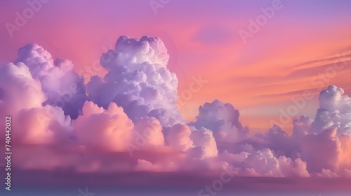 Soft, swirling clouds against a gradient sunset sky, with hues of orange, pink, and purple merging harmoniously. photo