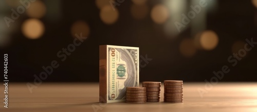 coins and paper money on the table ,financial business or bank concept photo