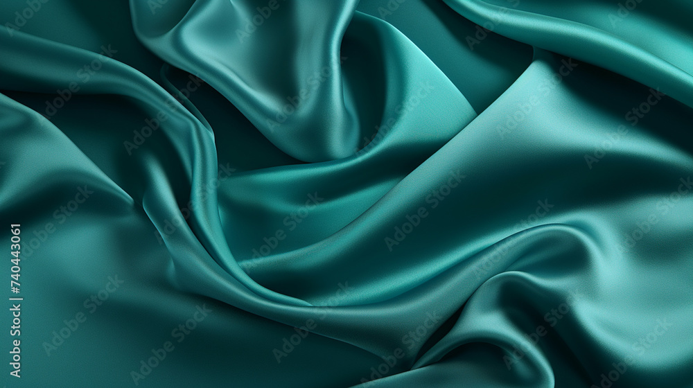 Dark teal green silk satin Shiny smooth fabric Soft folds Luxury background with space for design Dark teal green silk satin Shiny smooth fabric Soft folds Luxury background with space for design