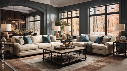 A cozy living room with soft whisper walls and dark romance accent furniture © Ramzan