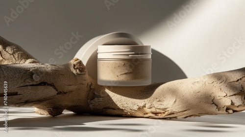 Waterless or water-free beauty, beauty products without water with active ingredients or botanical oils. Cosmetic open jar with thick butter texture cream. Sustainability, organic waterless beauty