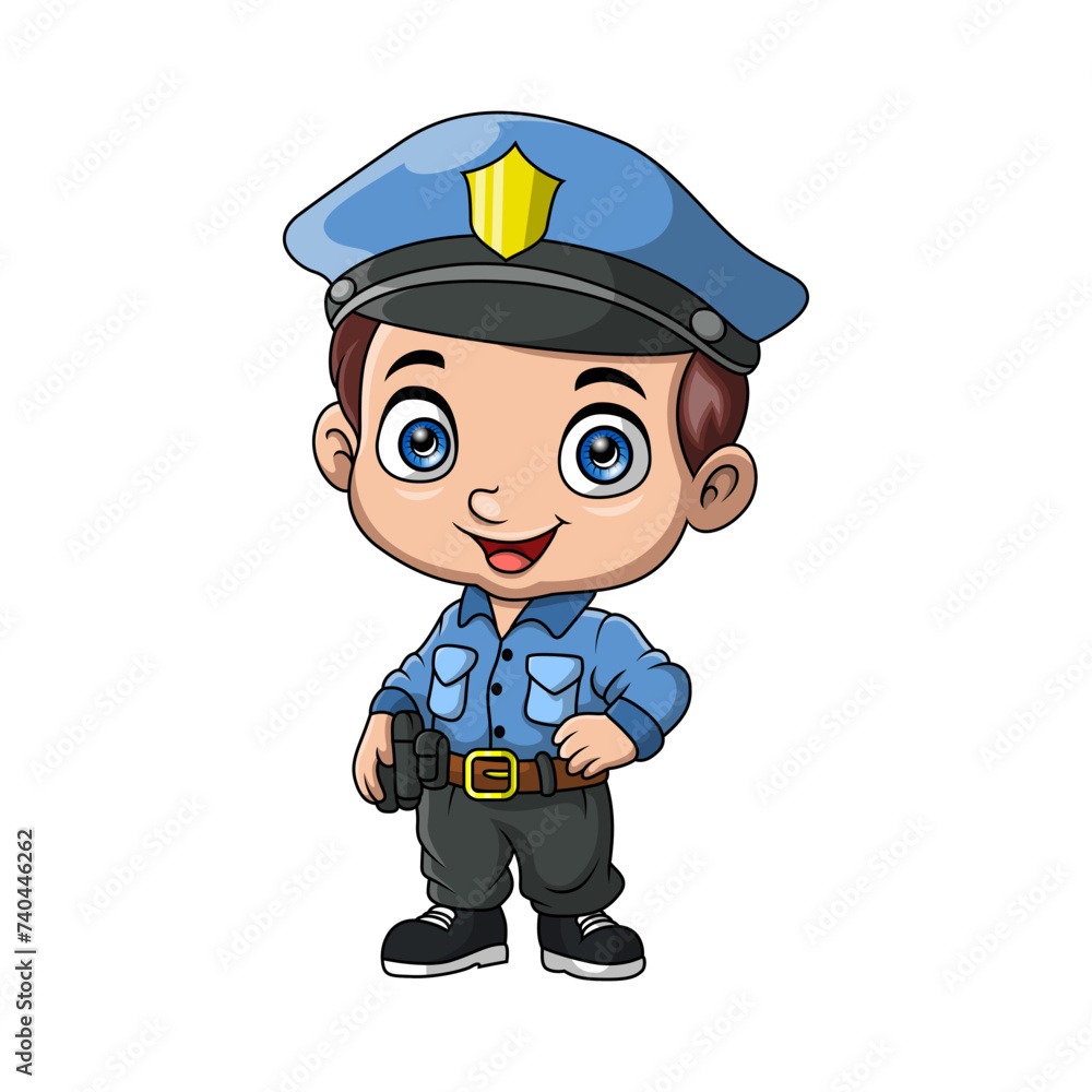 Cute police boy cartoon on white background Cute police boy cartoon on white background